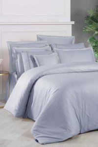 Sarev Jacquard Stripe Saten 4 Mevsim 200 x 220 cm Çarşaflı Düz Çift Kişilik Nevresim Takımı Mavi