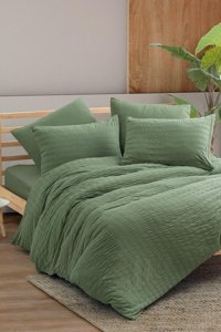 Cotton Box Crepe Pamuklu 4 Mevsim 200 x 220 cm Çarşaflı Desenli Çift Kişilik Nevresim Takımı Yeşil