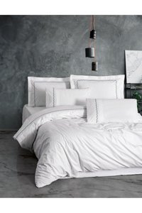 Cotton Box Josina Pamuklu 4 Mevsim 200 x 220 cm Çarşaflı Desenli Çift Kişilik Nevresim Takımı Beyaz