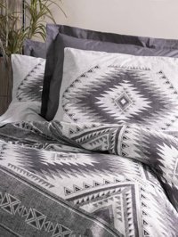 Cotton Box Ethnic Pamuklu 4 Mevsim 200 x 220 cm Çarşaflı Desenli Çift Kişilik Nevresim Takımı Antrasit
