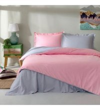 Özdilek Colormix Ranforce 4 Mevsim 200 x 220 cm Çarşaflı Düz Çift Kişilik Nevresim Takımı Gri-Pembe