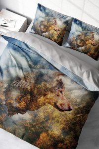 Monohome Wolfface 3D Pamuklu 4 Mevsim 200 x 220 cm Çarşaflı Desenli Çift Kişilik Nevresim Takımı Çok Renkli
