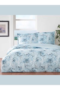 Taç Minna Saten 4 Mevsim 200 x 220 cm Çarşaflı Çiçekli Çift Kişilik Nevresim Takımı Turkuaz