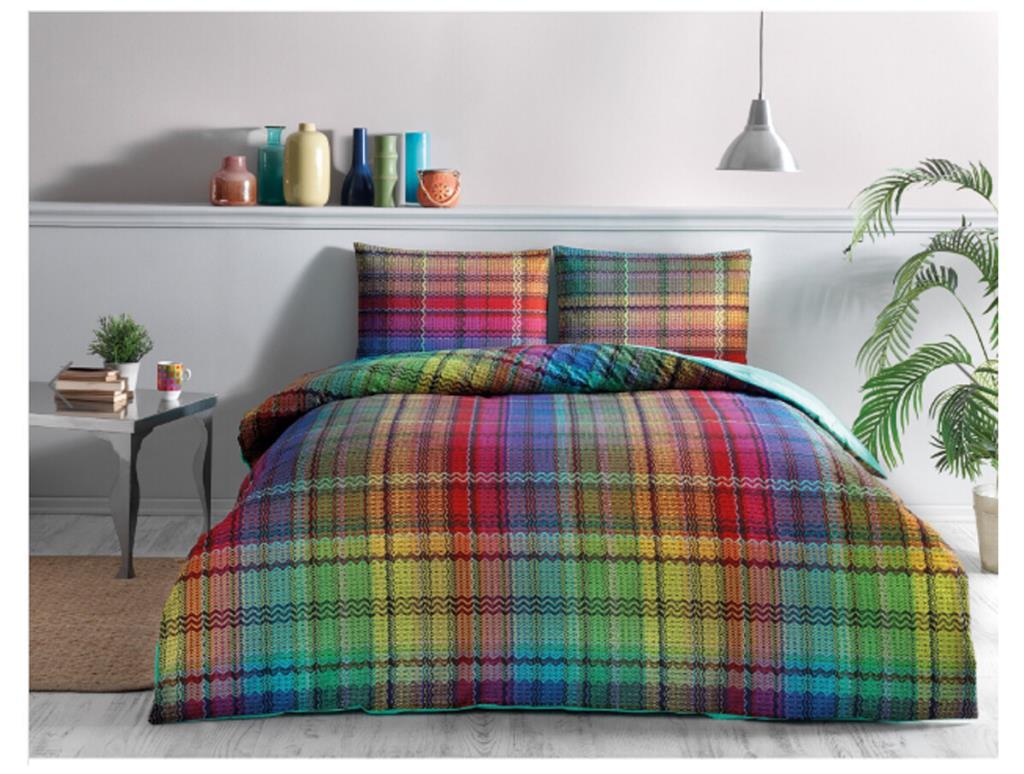 Taç Colorful Pamuklu 4 Mevsim 200 x 220 cm Çarşaflı Desenli Çift Kişilik Nevresim Takımı Kırmızı