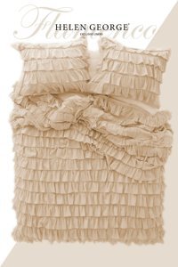 Helen George Flamenco Pamuklu 4 Mevsim 200 x 220 cm Çarşaflı Fırfırlı Çift Kişilik Nevresim Takımı Bej