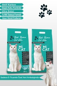 Mi Cat Kokusuz Topaklanan İnce Taneli Aktif Karbonlu Bentonit Kedi Kumu 2x20 lt