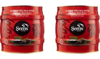 Şems Zeytin Az Tuzlu Sele Siyah Zeytin Teneke 2x2 kg