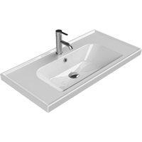 Turkuaz Seramik Frame Klasik Tekli 90 cm Seramik Tezgah Üstü Dikdörtgen Lavabo Beyaz