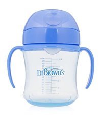 Dr. Brown's Su Oluklu Akıtmaz Kulplu 6+ Ay 180 ml Alıştırma Bardağı Mavi