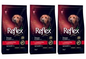 Reflex Senior Kuzu Etli Pirinçli Büyük Orta Irk Yaşlı Köpek Maması 3x3 kg