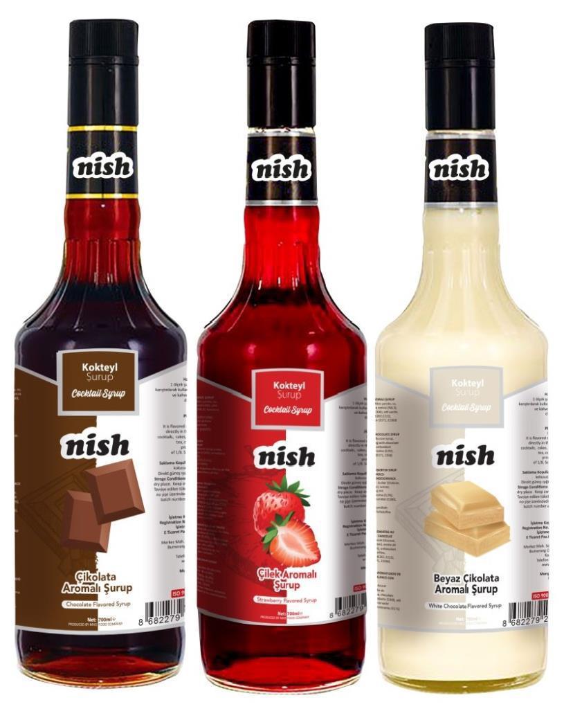 Nish Kahve Beyaz Çikolata Çilek Kahve Şurubu 3x700 ml
