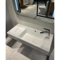 Turkuaz Seramik Sharp Klasik Tekli 80 cm Seramik Tezgah Üstü Dikdörtgen Lavabo Beyaz