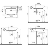 Vitra S20 Modern Tekli 65 cm Seramik Tezgah Üstü Ayaklı Oval Lavabo Beyaz