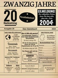 Zwanzig Jahre Das Gstebuch Porzellanhochzeitzum 20. Hochzeitstag 2024 / Hochzeitsjahr 2004 / Zeitung Design Mit Ereignissen Jahr 04 / Geschenk Und Und Fotos Einkleben / Hochzeitszeitung Ruush, Edition Independently Publıshed
