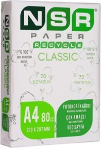 NSR Paper Classic Geri Dönüştürülmüş A4 Çizgisiz Beyaz Fotokopi Kağıdı