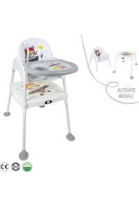 Baby Roys 3 in 1 Emniyet Kemerli 15 kg Kapasiteli Tekerleksiz Tepsili Oturaklı Portatif Mama Sandalyesi Beyaz
