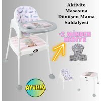 Ayvella Okyanus Pembe Emniyet Kemerli 20 kg Kapasiteli Tekerleksiz Tepsili Oturaklı Portatif Mama Sandalyesi Beyaz-Gri
