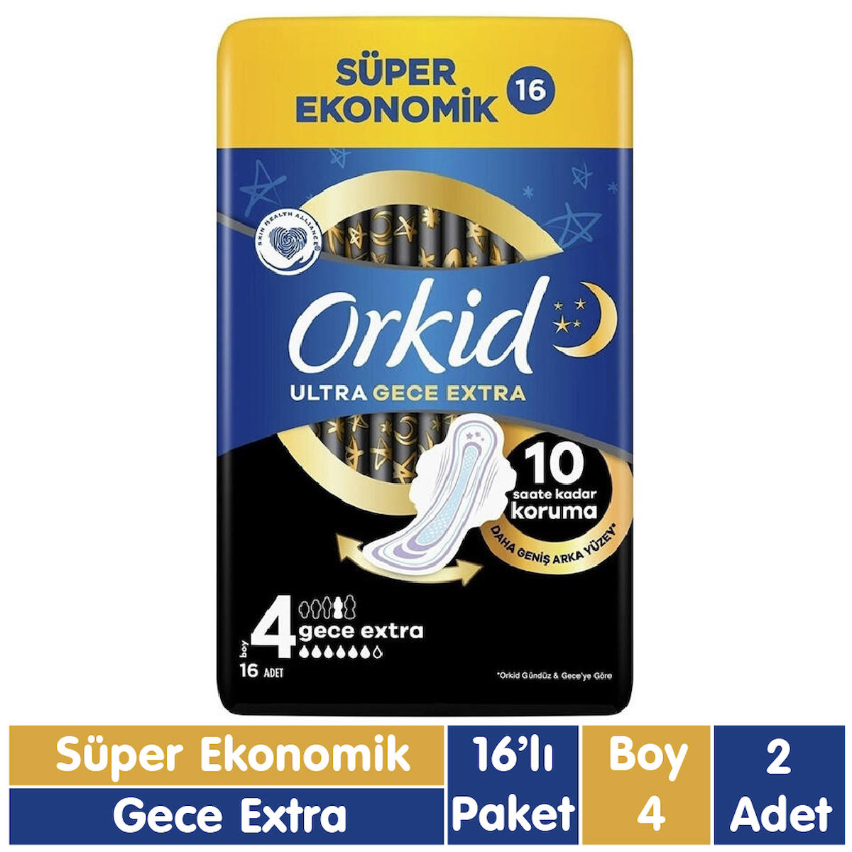 Orkid Ultra Gece Extra Orta 16'lı Hijyenik Ped 2 Adet