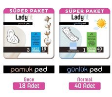 Lady Fit Organik Antialerjik İnce 18'li+40'lı Hijyenik Ped 2 Adet
