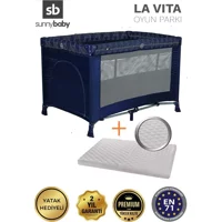 Sunny Baby La Vita 25 kg Kapasiteli Ayarlanabilir Taşınabilir Katlanabilir Ara Katlı 70x110 cm Sallanan Anne Yanı Park Yatak Lacivert+Yatak