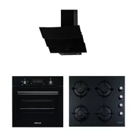 İtimat AF500 - 1531 - 9011 Dokunmatik Doğalgazlı Cam Klasik Set Üstü Davlumbaz 3'lü Ankastre Set Siyah