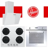 Hoover HDG6C1GWTK + HVW6MW + HOT3051WI Dokunmatik Doğalgazlı Cam Klasik Set Üstü Davlumbaz 3'lü Ankastre Set Beyaz