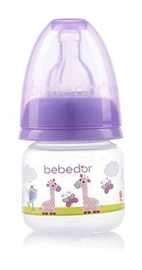 Bebedor Polipropilen Yenidoğan Yavaş Akışlı Kulpsuz 0+ Ay Desenli Mor Biberon 60 ml