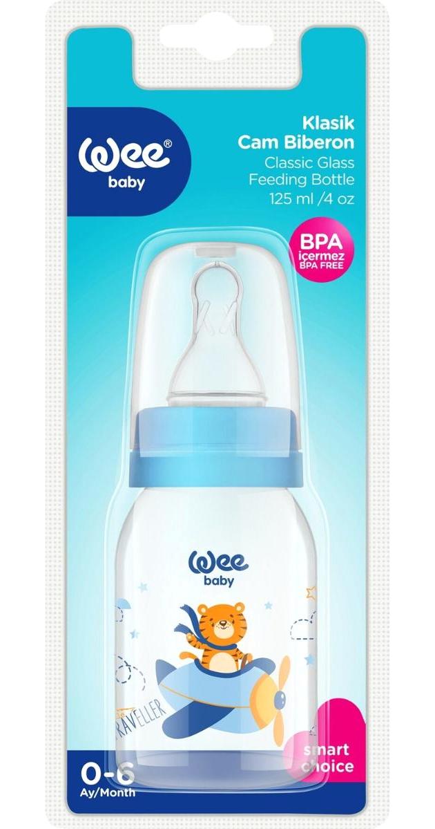 Wee Baby 877 Polipropilen Gaz Yapmayan Antikolik Yenidoğan Yavaş Akışlı Kulpsuz 0-6 Ay Desenli Mavi Biberon 125 ml