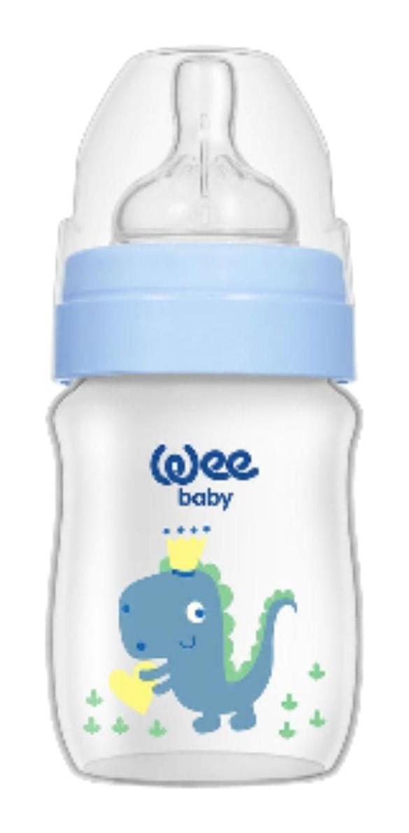 Wee Baby 483 Polipropilen Yenidoğan Yavaş Akışlı Kulpsuz 0-6 Ay Desenli Mavi Biberon 150 ml