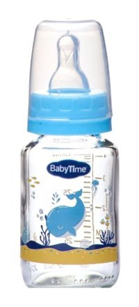 Babytime Bt074 Polipropilen Yenidoğan Kulpsuz 0-18 Ay Desenli Mavi Biberon 125 ml