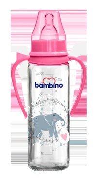 Bambino Polipropilen Yenidoğan Yavaş Akışlı Kulplu 0+ Ay Desenli Pembe Biberon 225 ml