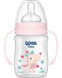 Wee Baby Polipropilen Gaz Yapmayan Antikolik Yenidoğan Yavaş Akışlı Kulpsuz 0-6 Ay Desenli Pembe Biberon 150 ml