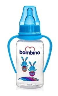Bambino Polipropilen Yenidoğan Yavaş Akışlı Kulplu 0+ Ay Desenli Mavi Biberon 150 ml