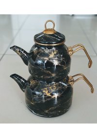 Ebru Metal Emaye Çaydanlık Siyah