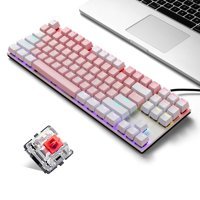 Funien K87 İngilizce Q RGB 87 Tuşlu Red Switch Kablolu Beyaz - Pembe Mekanik Gaming Klavye