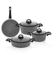 Schafer Cucina 7 Parça Cam Kapaklı Bakalit Saplı Granit Tencere Seti