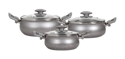 Mehtap 6 Parça Cam Kapaklı Granit Saplı Granit Tencere Seti