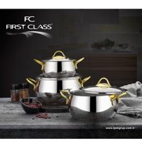 First Class Delux 6 Parça Cam Kapaklı Çelik Saplı Çelik Tencere Seti
