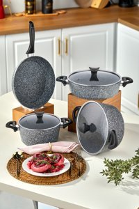 Taç Mastercook 7 Parça Cam Kapaklı Bakalit Saplı Granit Tencere Seti