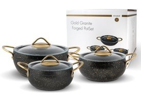 Esse Güveç 6 Parça Cam Kapaklı Çelik Saplı Granit Tencere Seti