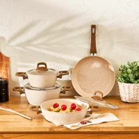 Emsan Royal Natural 7 Parça Cam Kapaklı Bakalit Saplı Granit Tencere Seti