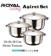 Royal Song 6 Parça Çelik Kapaklı Çelik Saplı Çelik Tencere Seti