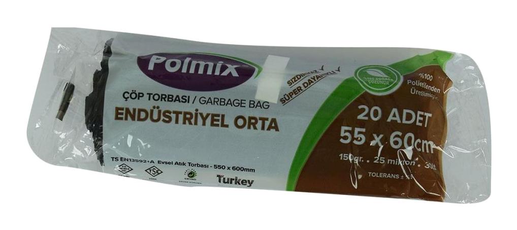 Polmix Orta Boy 55x60 cm Çöp Poşeti 20 Adet Siyah