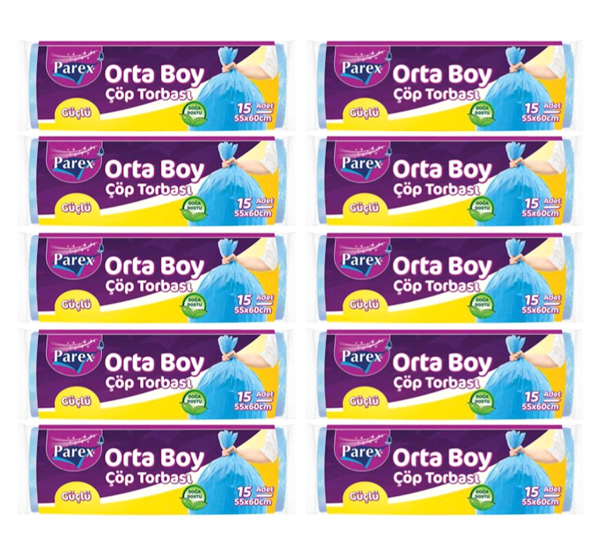 Parex Orta Boy 55x65 cm Çöp Poşeti 10x15 Adet Mavi