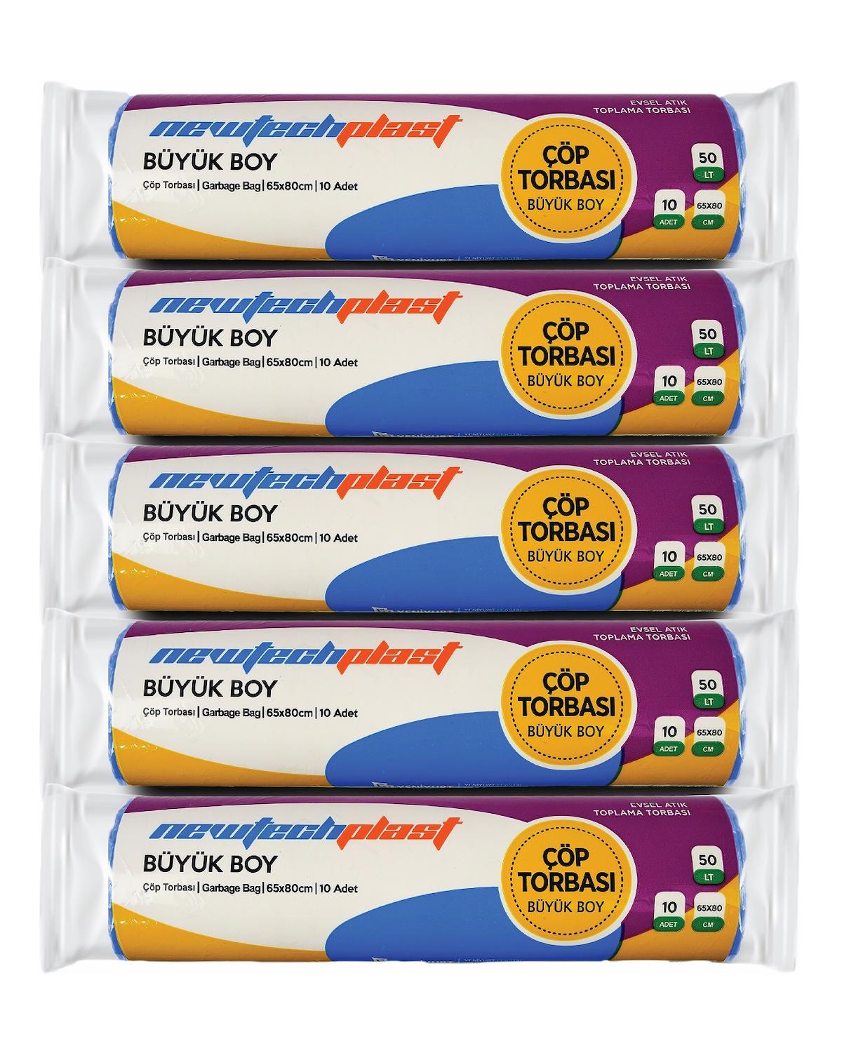 Newtechplast Büyük Boy 65x80 cm Çöp Poşeti 50 Adet Mavi