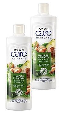 Avon Care Nourish & Smooth Onarıcı Düz Saçlar İçin Avokado-Badem Yağı Kremli Şampuan Unisex Şampuanı 2x700 ml