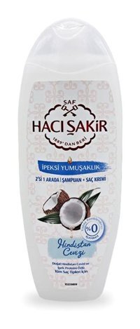 Hacı Şakir İpeksi Yumuşaklık Yumuşatıcı Arındırıcı Düz Saçlar İçin Hindistan Cevizli Parabensiz Kremsiz Şampuan 2 si Bir Arada Unisex Şampuanı 500 ml