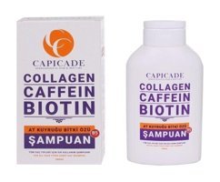 Capicade Collagen Caffein Biotin Onarıcı Düz Saçlar İçin Keratin Kafein Özlü Kremsiz Şampuan Unisex Şampuanı 220 ml