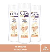 Clear Kil Terapisi Kepek Karşıtı Düz Saçlar İçin Doğal Kil Kremsiz Şampuan Kadın Şampuanı 3x350 ml