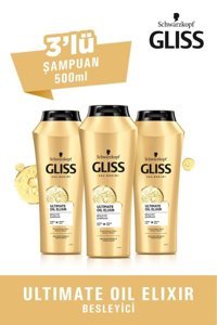 Gliss Oil Elixir Onarıcı Düz Saçlar İçin Argan Yağlı Kremsiz Şampuan Unisex Şampuanı 3x500 ml